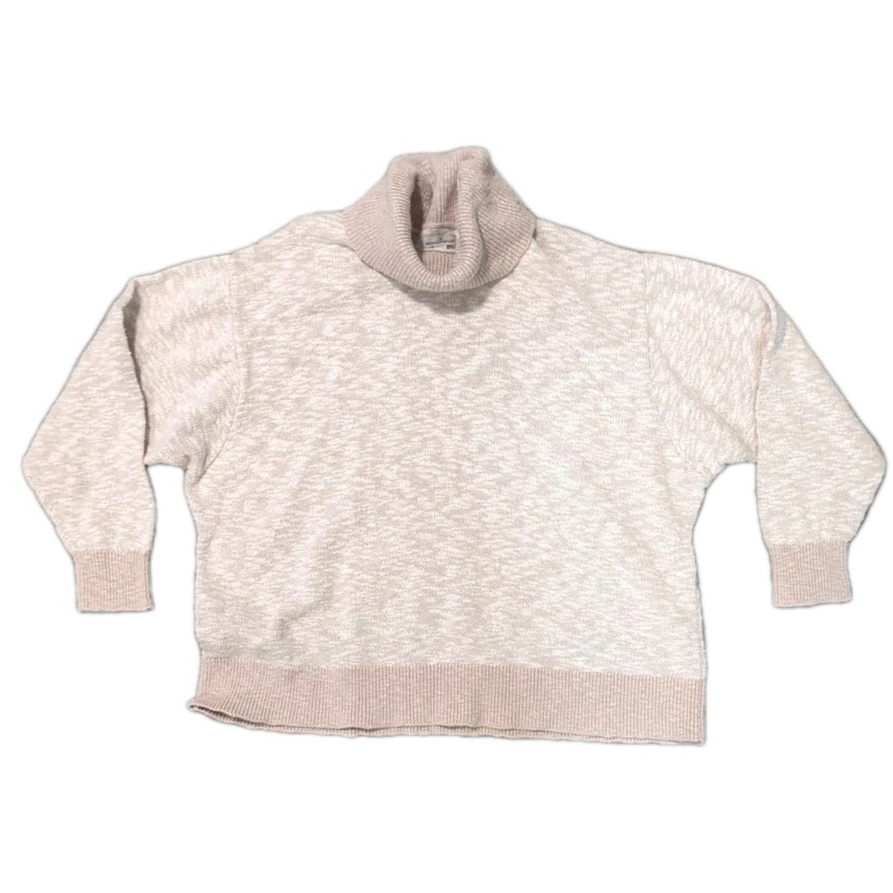 L.L. Bean Signature Women M Sweater Beige Cotton Linen Turtleneck Marled 510995